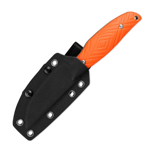 Нож с чехлом туристический SRM Fossa 605T-GJ, (8.8 см) 14C28N / G10 оранжевый