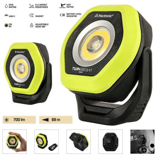 Фонарь профессиональный Mactronic Twin Beam (700 Lm) 80 CRI Magnetic Recharg Type-C (PWL0111)