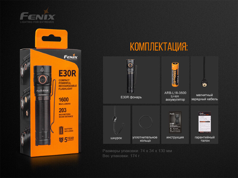 Фонарь Fenix E30R LUMINUS SST40 LED 62481