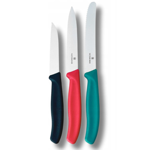 Набор ножей для чистки овощей Victorinox Swiss Classic 3 ножа черн/красн/зел 6.7116.34C1