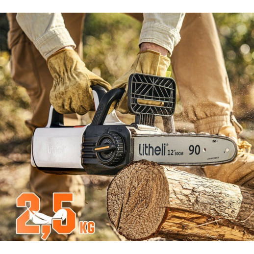 Аккумуляторная цепная пила Litheli, питание от павербанка (УМБ Litheli Power Bank 20000 mAh, 45 W, 2А в комплекте)