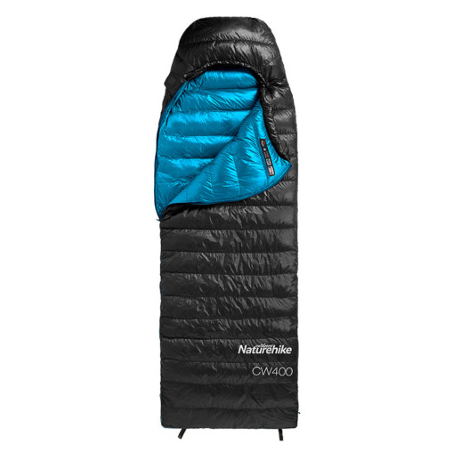 Спальник с натуральным пухом Naturehike CW400 NH18C400-D, р-р L, черно-голубой