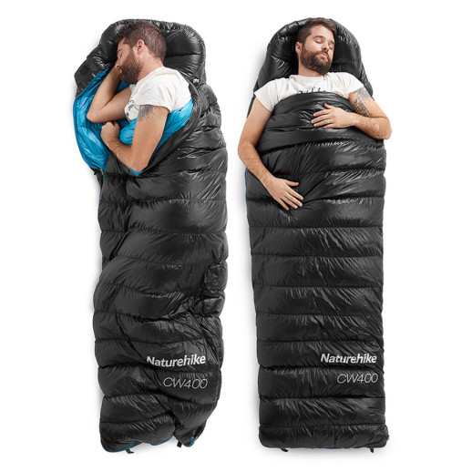 Спальник с натуральным пухом Naturehike CW400 NH18C400-D, р-р L, черно-голубой