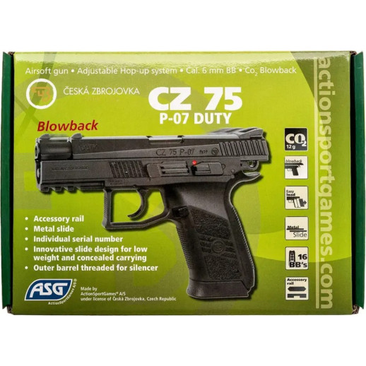 Пистолет страйкбольный ASG CZ75 P-07 Duty CO2. Blowback. кал. 6 мм