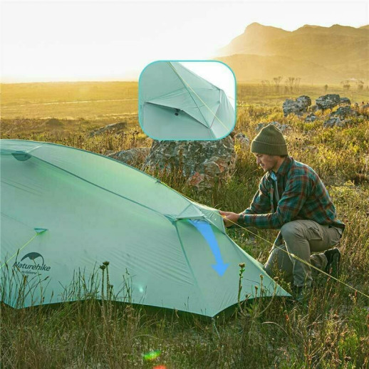 Палатка сверхлегкая двухместная с футпринтом Naturehike Shared 2 NH20ZP091, 20D, голубой (поврежденная упаковка)