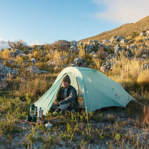 Палатка сверхлегкая двухместная с футпринтом Naturehike Shared 2 NH20ZP091, 20D, голубой (поврежденная упаковка)
