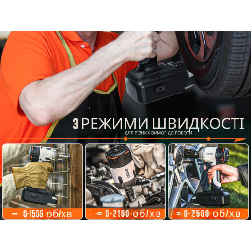 Аккумуляторный ударный гайковерт Litheli бесщеточный, питание от павербанка (УМБ Litheli Power Bank 20000 mAh, 45 W, 2А в комплекте)