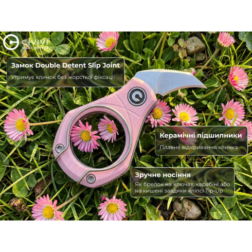 Нож складной карманный Civivi Pyrus (1.6 см) 14C28N / G10 розовый