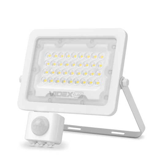 Прожектор VIDEX 30W 5000K с датчиком движения и освещения 220V White (VL-F2e-305W-S)