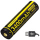 Аккумулятор литиевый Li-Ion Nitecore NL1834R 3400mAh, USB, защищенный