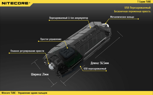 Фонарь-брелок Nitecore TUBE, 45 люмен (оранжевый)