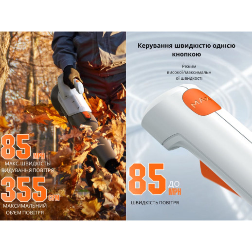 Воздуходувка-пылесос садовый Litheli, питание от павербанка (УМБ Litheli Power Bank 10000 mAh, 45 W, 2А в комплекте)
